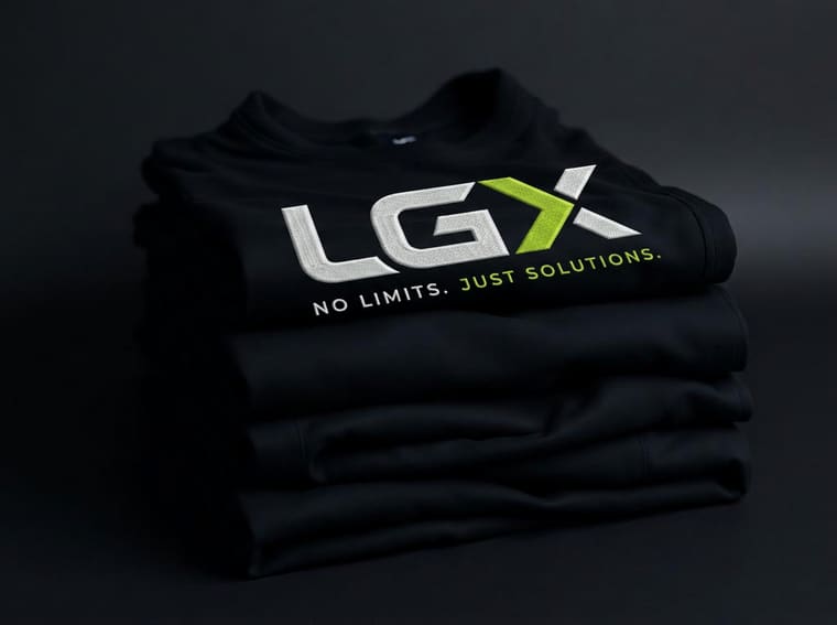 Folded custom apparel with embroidered LGX logo